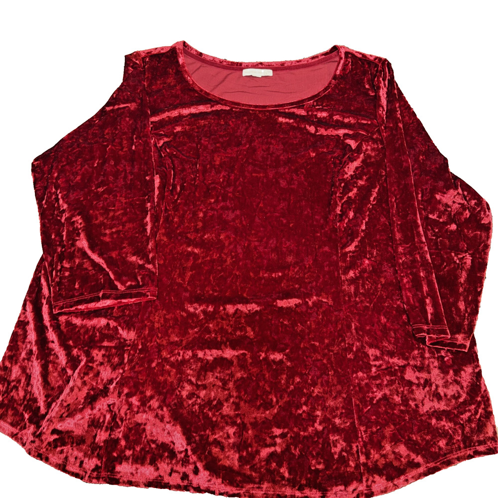 Westport 1962 Red Crushed Velvet Long Sleeve Top – Women’s 3X